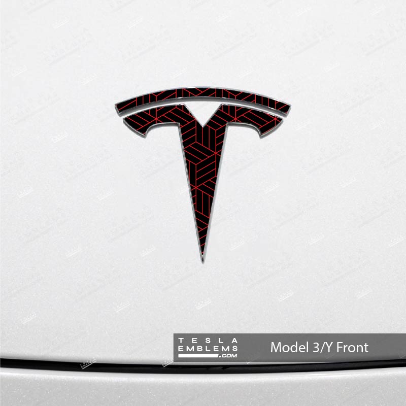 Isometric Pattern Tesla Emblem Decals (Front + Back) - Tesla Emblems