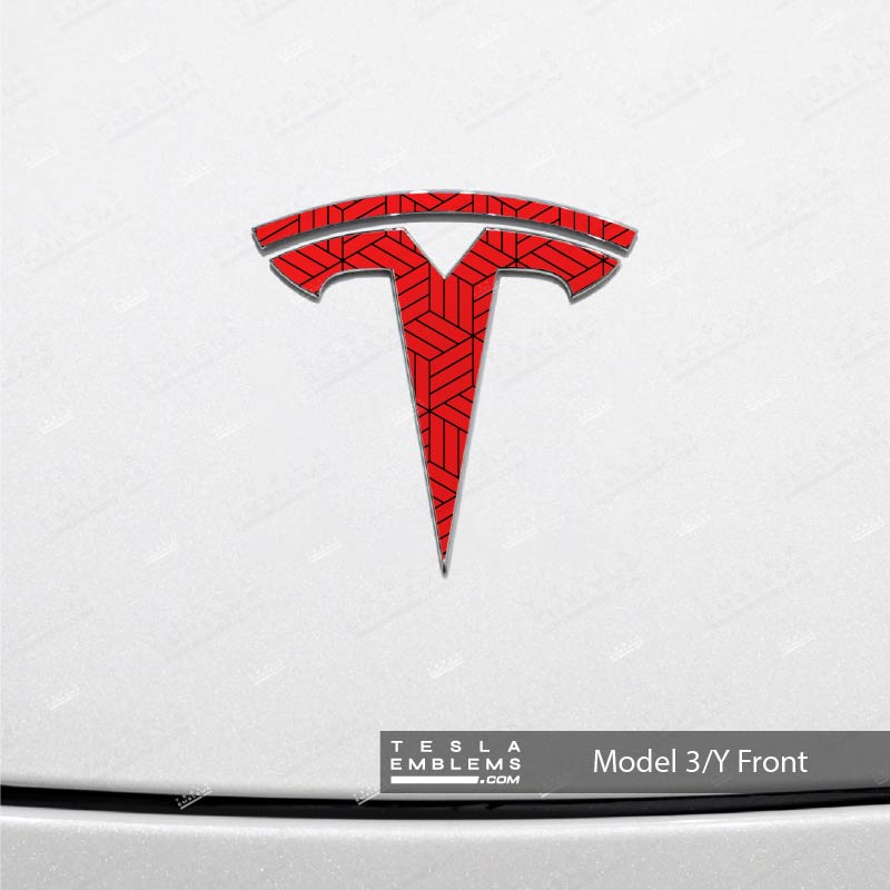 Isometric Pattern Tesla Emblem Decals (Front + Back) - Tesla Emblems