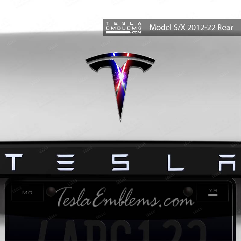 Lightsaber Clash Tesla Emblem Decals (Front + Back) - Tesla Emblems