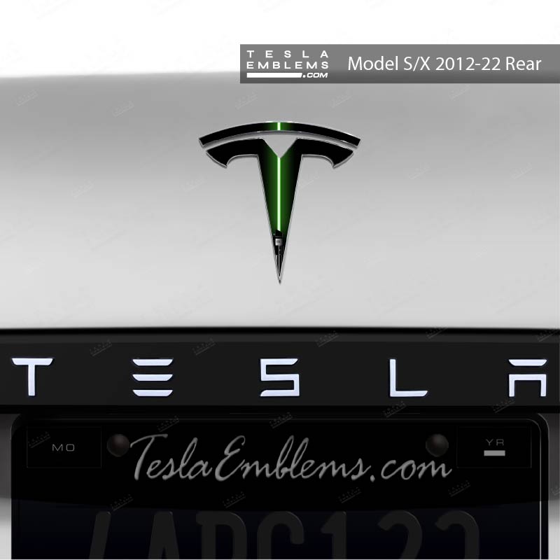 Green Lightsaber Tesla Emblem Decals (Front + Back) - Tesla Emblems