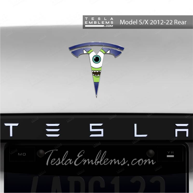Monsters Inc Mike Tesla Emblem Decals (Front + Back) - Tesla Emblems