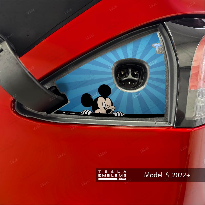 Peekaboo Mickey Tesla Charge Port Wrap - Tesla Emblems