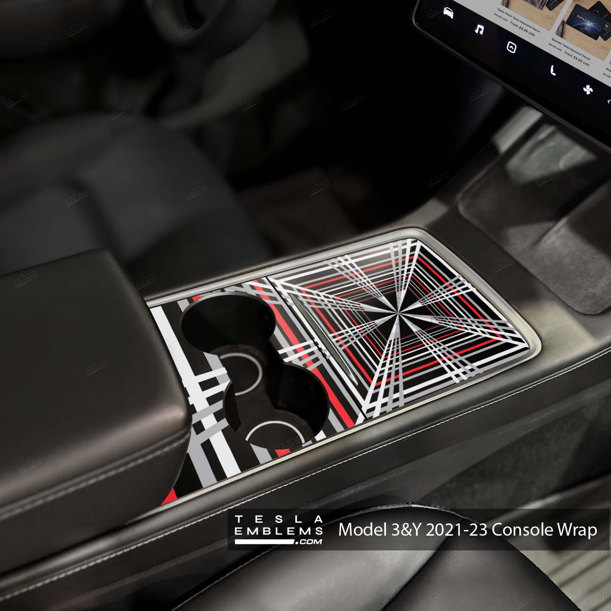 Tesla Plaid Center Console Wrap Kit - Tesla Emblems