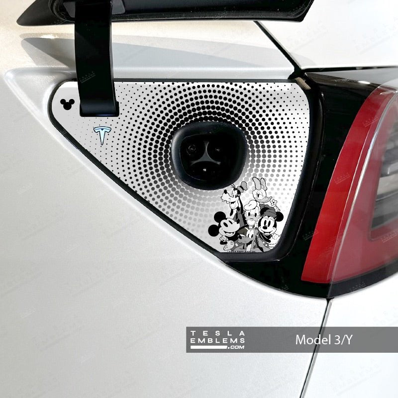 Retro Mickey & Friends Tesla Charge Port Wrap - Tesla Emblems