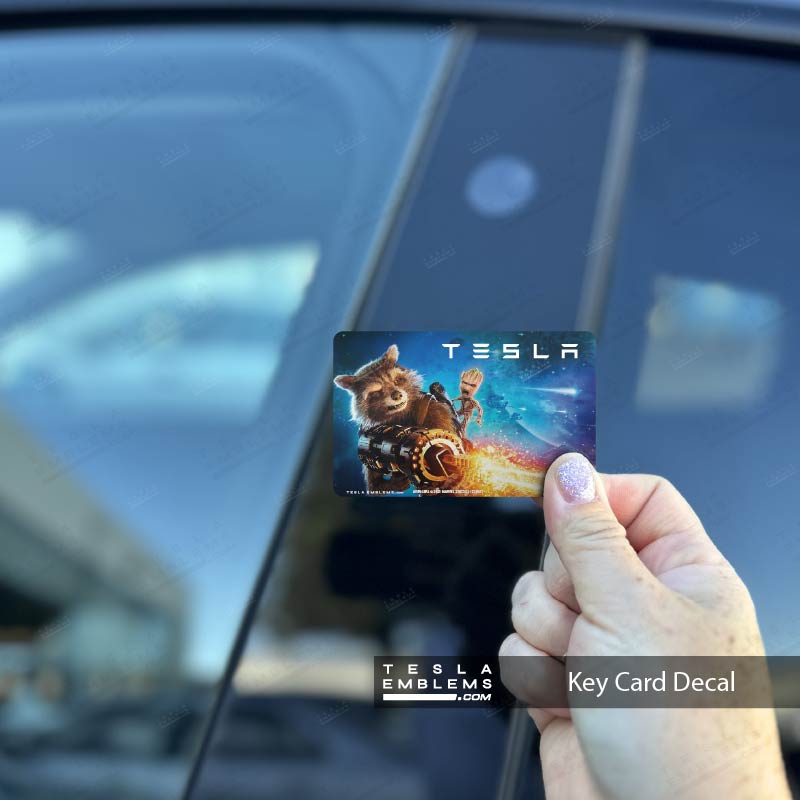 Rocket and Groot Keycard Decal - Tesla Emblems