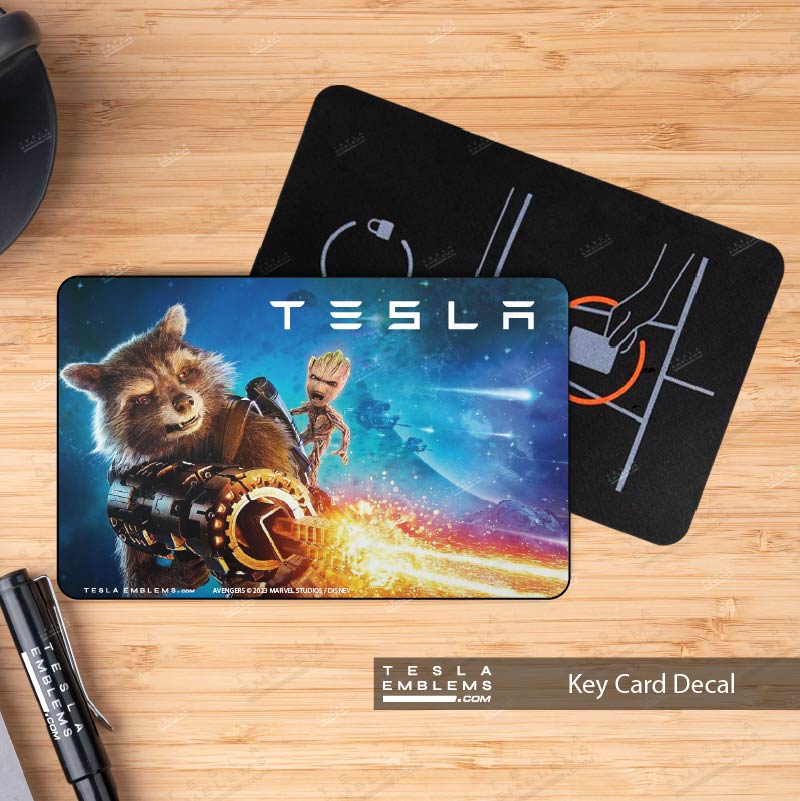 Rocket and Groot Keycard Decal - Tesla Emblems