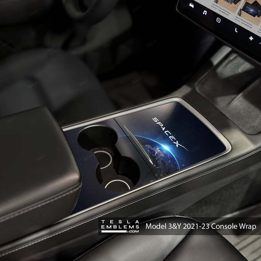 Space X Tesla Center Console Wrap Kit - Tesla Emblems