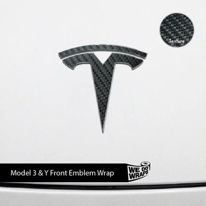 3M Carbon Fiber Tesla Emblem Decals (Front + Back) | Model Y - Tesla Emblems
