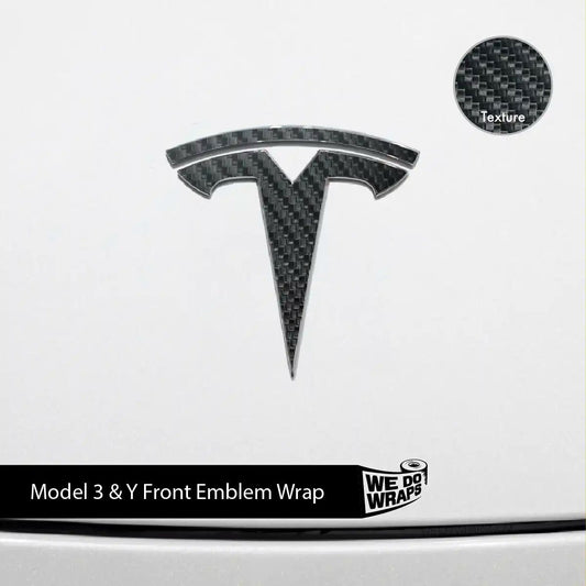 3M Carbon Fiber Tesla Emblem Decals (Front + Back) | Model Y