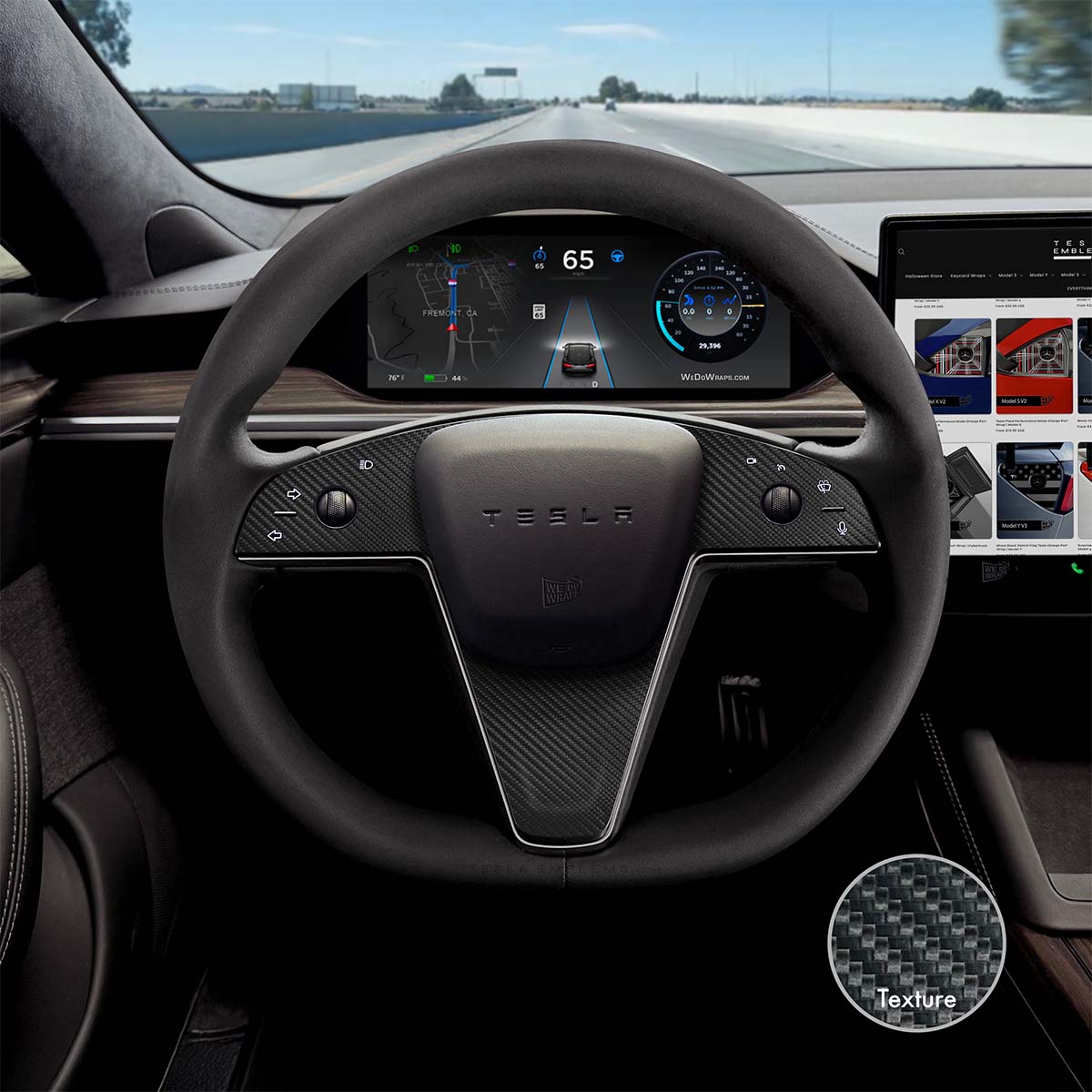 3M Carbon Fiber Tesla Steering Wheel Trim Decal Kit (3pcs) | MS Feb 2021+ - Tesla Emblems