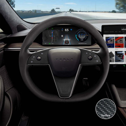 3M Carbon Fiber Tesla Steering Wheel Trim Decal Kit (3pcs) | MS Feb 2021+ - Tesla Emblems