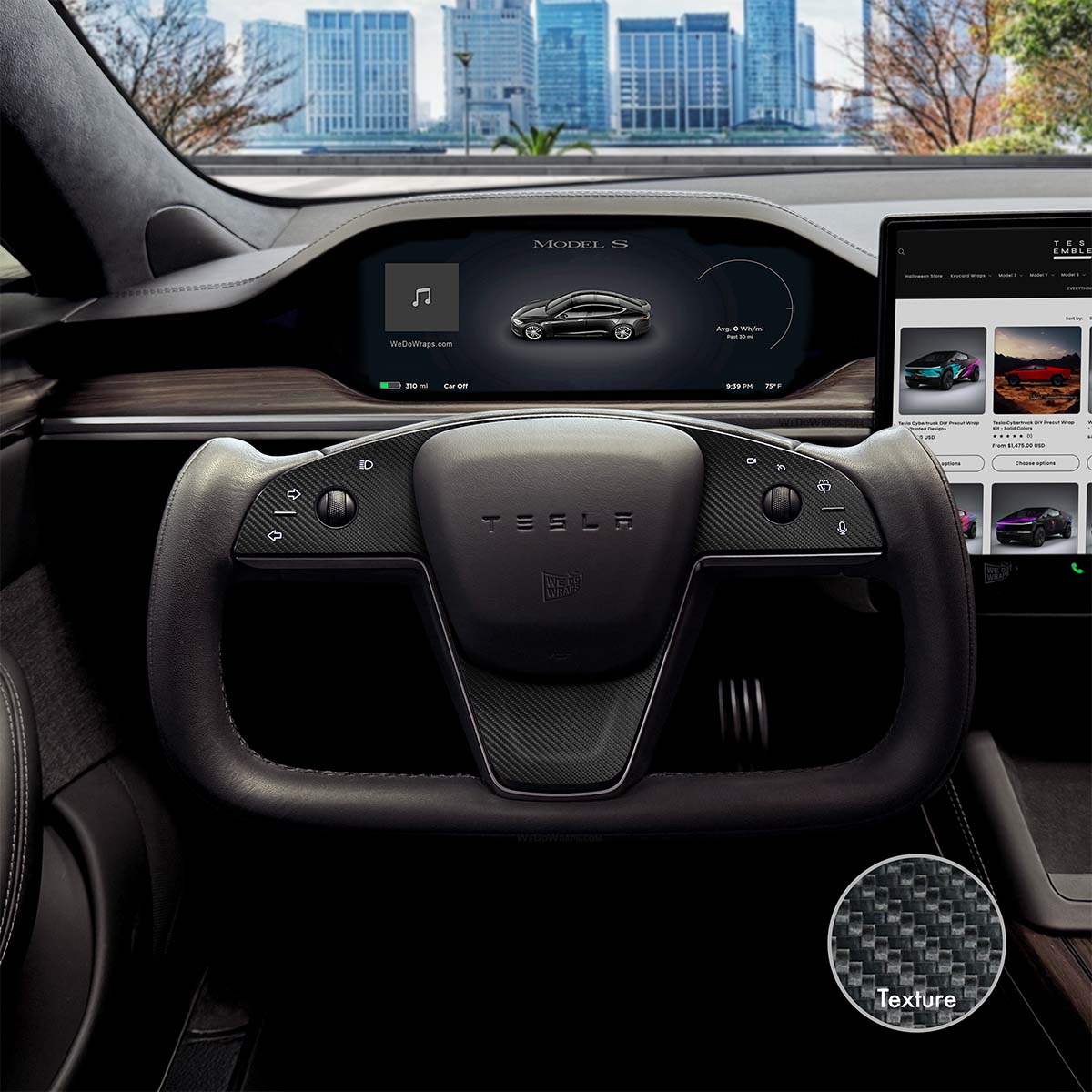 3M Carbon Fiber Tesla Steering Wheel Trim Decal Kit (3pcs) | MS Feb 2021+ - Tesla Emblems