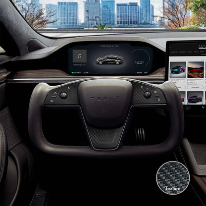 3M Carbon Fiber Tesla Steering Wheel Trim Decal Kit (3pcs) | MS Feb 2021+ - Tesla Emblems