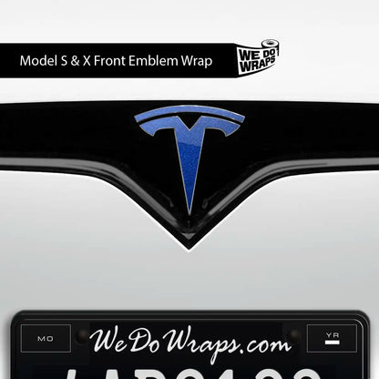 3M Deep Blue Metallic Tesla Emblem Decals (Front + Back) | Model X - Tesla Emblems