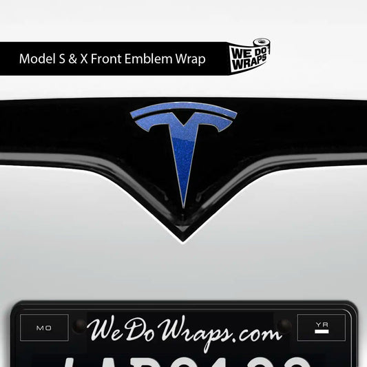 3M Deep Blue Metallic Tesla Emblem Decals (Front + Back) | Model X - Tesla Emblems