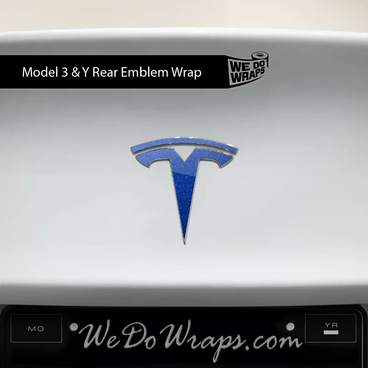 3M Deep Blue Metallic Tesla Emblem Decals (Front + Back) | Model Y - Tesla Emblems