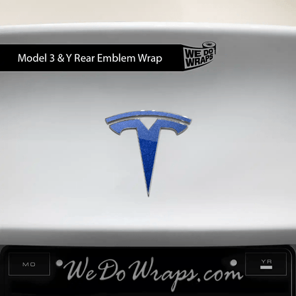 3M Deep Blue Metallic Tesla Emblem Decals (Front + Back) | Model Y - Tesla Emblems