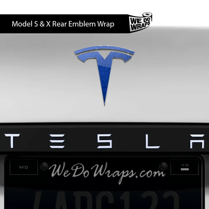 3M Deep Blue Metallic Tesla Emblem Decals (Front + Back) | Model X - Tesla Emblems