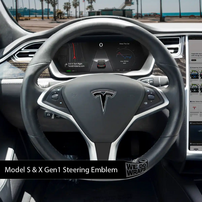 3M Gloss Black Tesla Steering Wheel Emblem Decal - Tesla Emblems