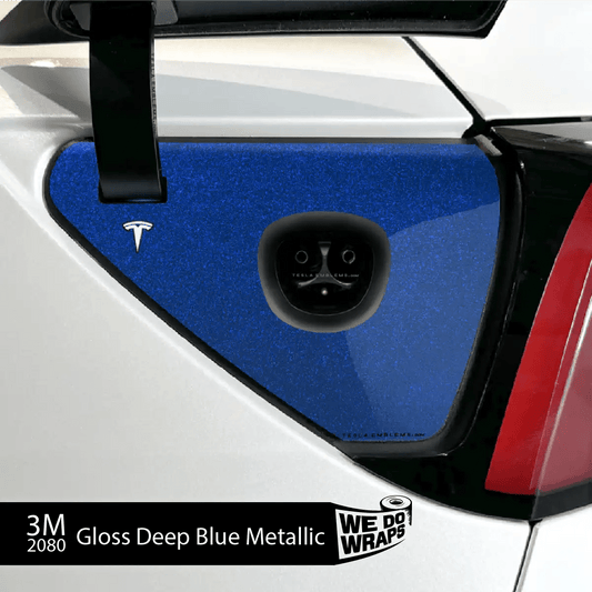 3M Deep Blue Metallic Tesla Charge Port Wrap | Model Y - Tesla Emblems
