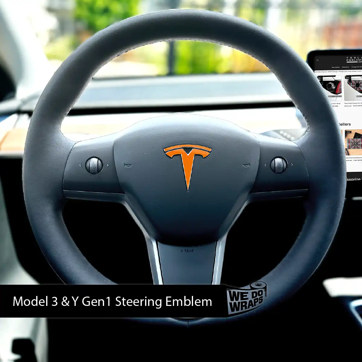 3M Gloss Deep Orange Tesla Steering Wheel Emblem Decal - Tesla Emblems
