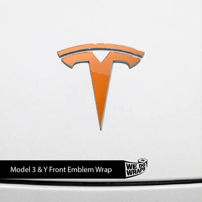 3M Gloss Deep Orange Tesla Emblem Decals (Front + Back) | Model Y - Tesla Emblems