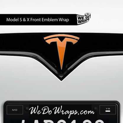 3M Gloss Deep Orange Tesla Emblem Decals (Front + Back) | Model X - Tesla Emblems