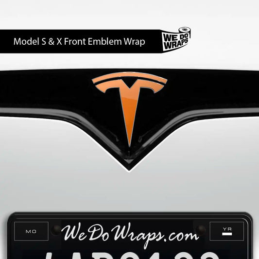 3M Gloss Deep Orange Tesla Emblem Decals (Front + Back) | Model X - Tesla Emblems