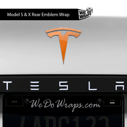 3M Gloss Deep Orange Tesla Emblem Decals (Front + Back) | Model X - Tesla Emblems
