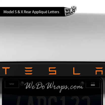 3M Gloss Deep Orange Tesla Emblem Decals (Front + Back) | Model X - Tesla Emblems