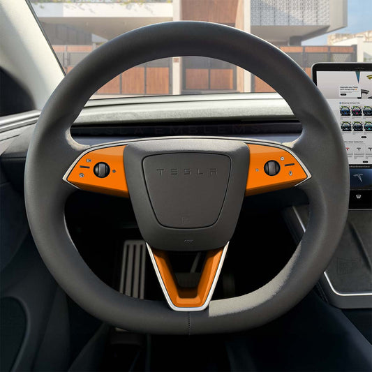 3M Gloss Deep Orange Tesla Steering Wheel Trim Decal Kit (3pcs) | MY 2026+ "Juniper" - Tesla Emblems