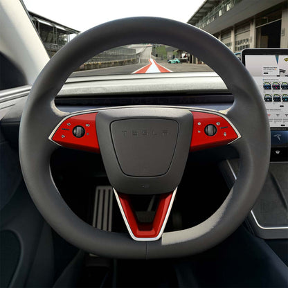 3M Gloss Dragon Fire Red Tesla Steering Wheel Trim Decal Kit (3pcs) | M3 Feb 2024 - '25 "Highland" - Tesla Emblems