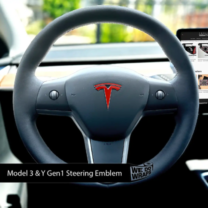 3M Gloss Dragon Fire Red Tesla Steering Wheel Emblem Decal - Tesla Emblems