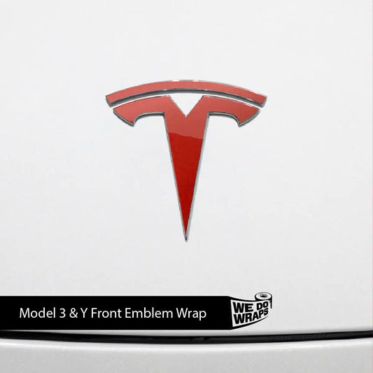 3M Gloss Dragon Fire Red Tesla Emblem Decals (Front + Back) | Model Y - Tesla Emblems