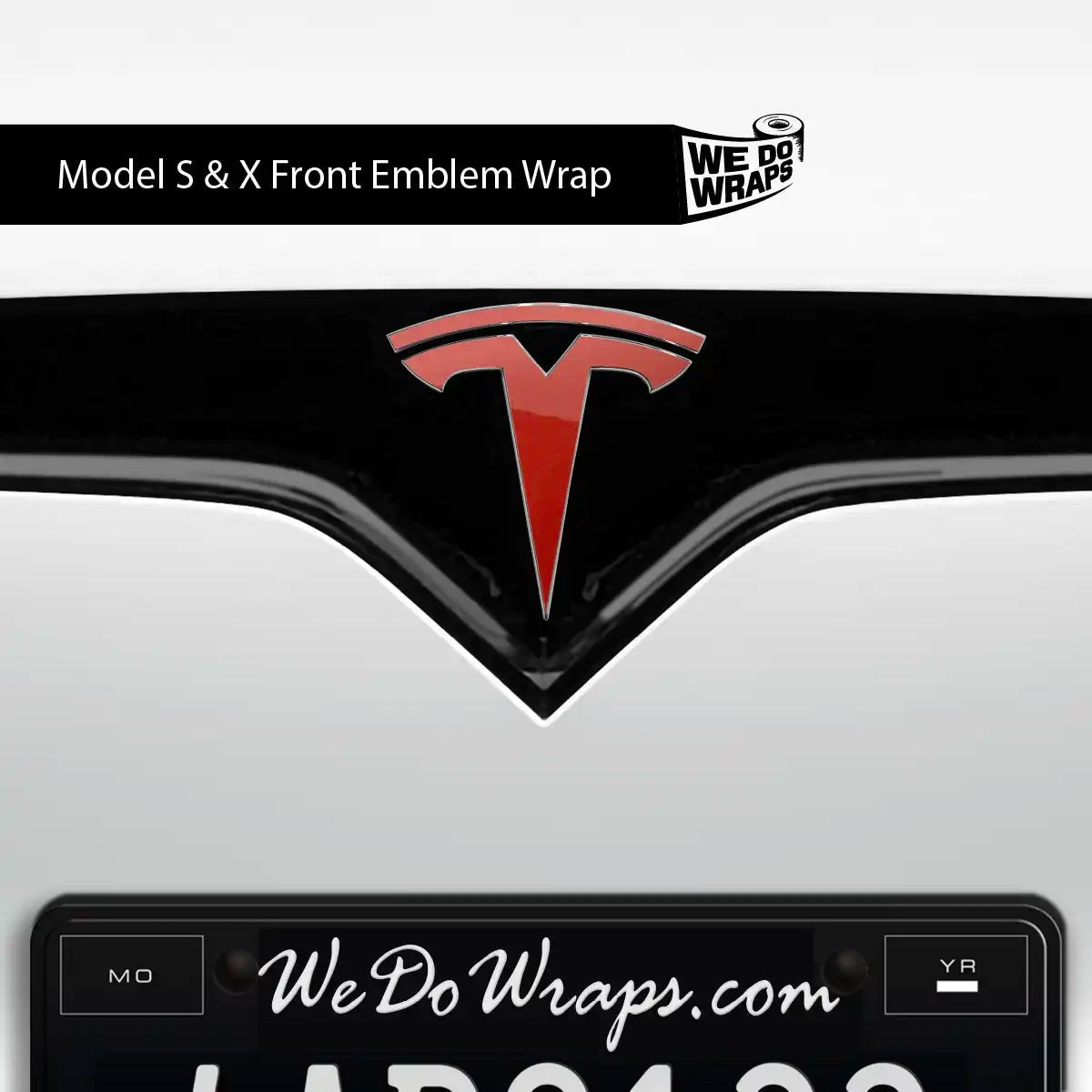 3M Gloss Dragon Fire Red Tesla Emblem Decals (Front + Back) | Model S - Tesla Emblems