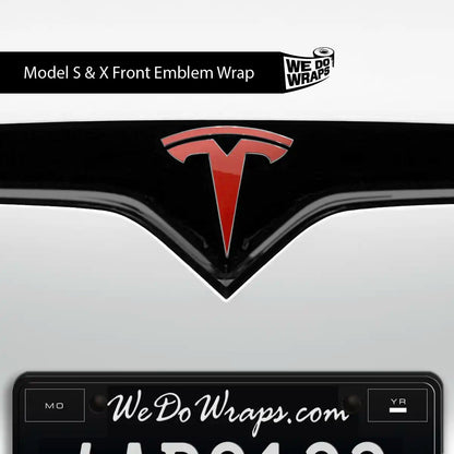 3M Gloss Dragon Fire Red Tesla Emblem Decals (Front + Back) | Model S - Tesla Emblems