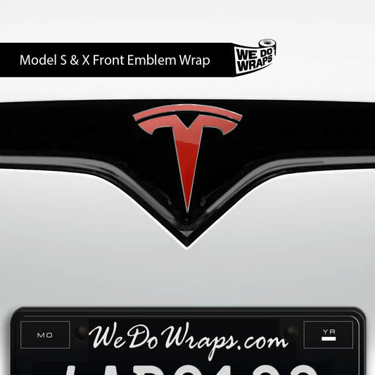3M Gloss Dragon Fire Red Tesla Emblem Decals (Front + Back) | Model S - Tesla Emblems