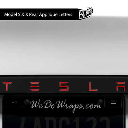 3M Gloss Dragon Fire Red Tesla Emblem Decals (Front + Back) | Model S - Tesla Emblems