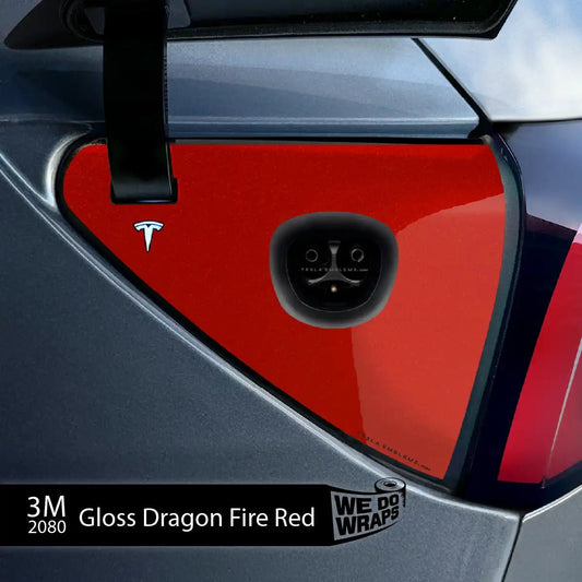 3M Gloss Dragon Fire Red Tesla Charge Port Wrap | Model Y - Tesla Emblems