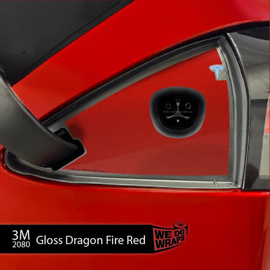 3M Gloss Dragon Fire Red Tesla Charge Port Wrap | Model S - Tesla Emblems
