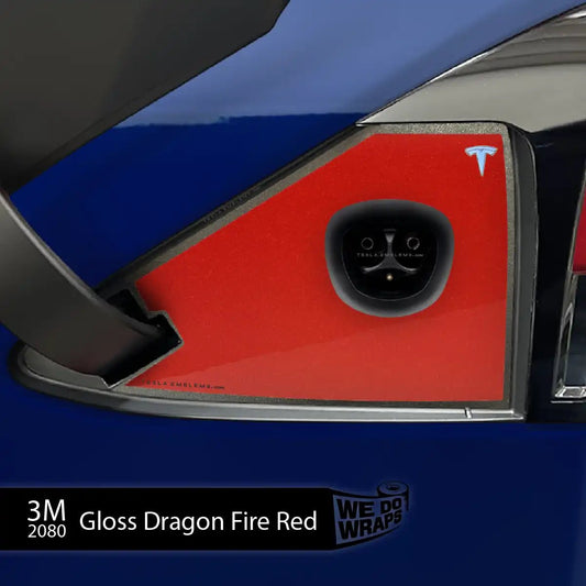 3M Gloss Dragon Fire Red Tesla Charge Port Wrap | Model X - Tesla Emblems