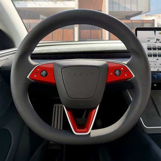 3M Gloss Dragon Fire Red Tesla Steering Wheel Trim Decal Kit (4pcs) | MY 2026+ Juniper - Tesla Emblems