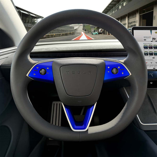 3M Gloss Fire Blue Tesla Steering Wheel Trim Decal Kit (3pcs) | M3 Feb 2024 - '25 "Highland" - Tesla Emblems