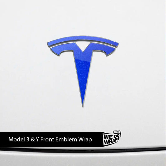 3M Gloss Fire Blue Tesla Emblem Decals (Front + Back) | Model Y
