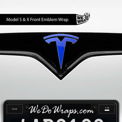 3M Gloss Fire Blue Tesla Emblem Decals (Front + Back) | Model X - Tesla Emblems