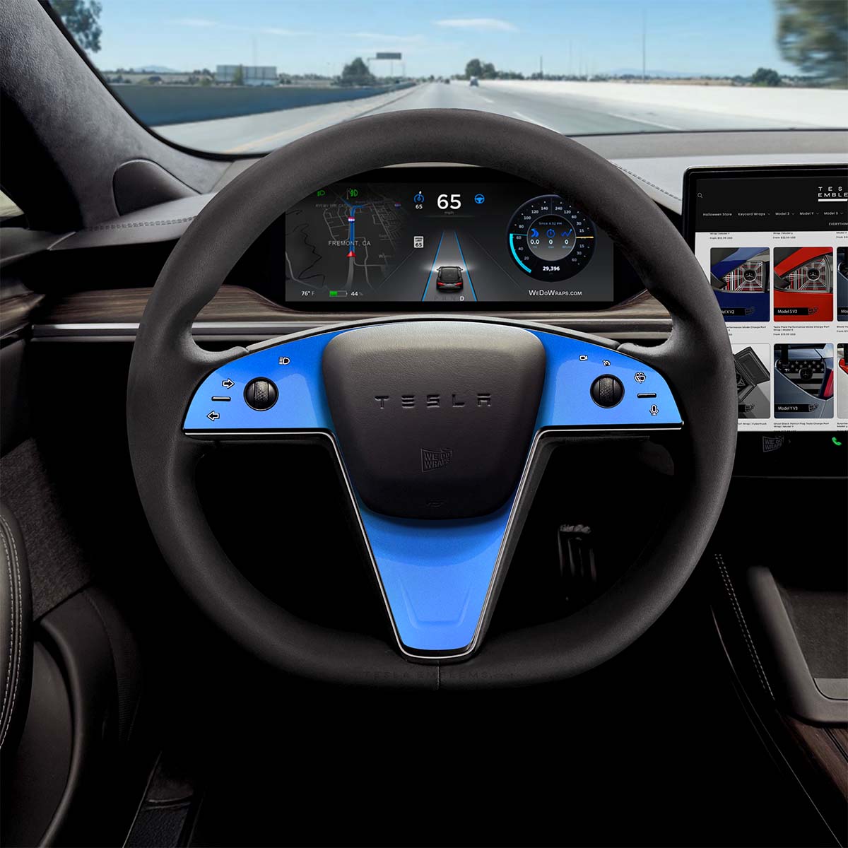 3M Gloss Fire Blue Tesla Steering Wheel Trim Decal Kit (3pcs) | MS Feb 2021+ - Tesla Emblems