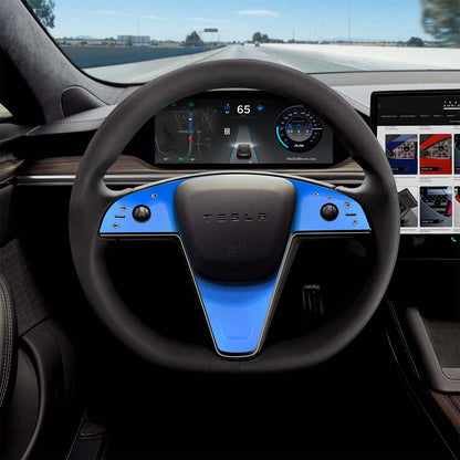 3M Gloss Fire Blue Tesla Steering Wheel Trim Decal Kit (3pcs) | MS Feb 2021+ - Tesla Emblems