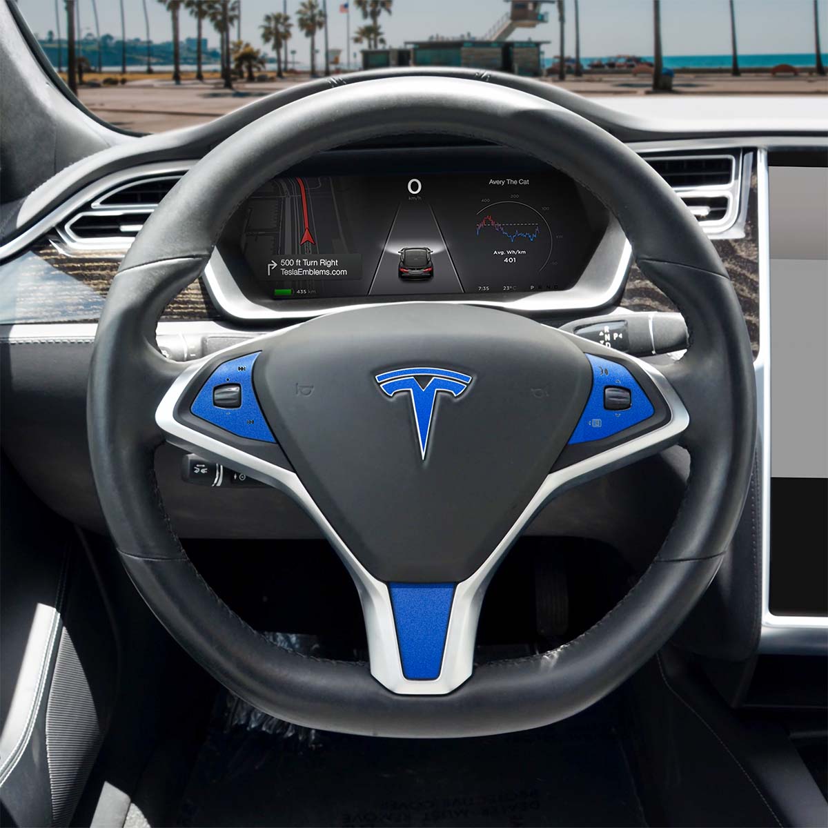 3M Gloss Fire Blue Tesla Steering Wheel Trim Decal Kit (3pcs) | MS 2012 - Jan 2021 - Tesla Emblems