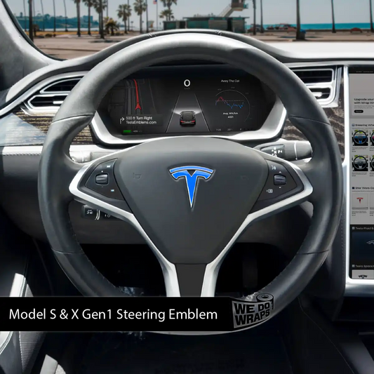 3M Gloss Fire Blue Tesla Steering Wheel Emblem Decal - Tesla Emblems