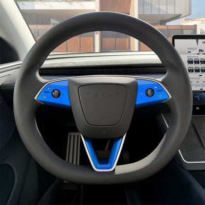 3M Gloss Fire Blue Tesla Steering Wheel Trim Decal Kit (3pcs) | MY 2026+ "Juniper" - Tesla Emblems